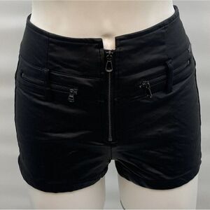 Ramisu Women’s Faux Leather Pleather Stretch High Waist Black Zippers Size Small